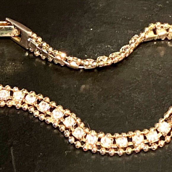 Gold Tone Diamond Accent Gold Beaded Sided Tennis Bracelet - Picture 9 of 11